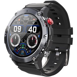 Men's Smartwatch with Phone Function, Military Sports Watch, 1.32 Inch Touchscreen Smartwatch with WhatsApp Function, Waterproof Pedometer, Heart Rate Monitor with Blood Pressure, Fitness Tracker for
