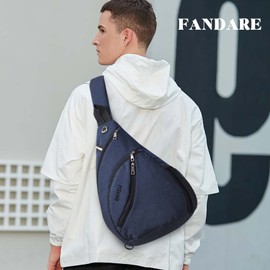 FANDARE Ultralight Chest Bag Shoulder Bag Men's Sling Chest Bag Waterproof Shoulder Bag with Headphone Hole Reflective Strips for Outdoor Sports Hiking Cycling Travel Shoulder Bag, blue