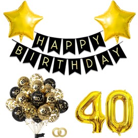 Black Gold 40th Birthday Decorations for Boys Girls Set,Birthday Balloons Girls Boys,Black Gold 40th Balloons,Happy Birthday Banner,Foil Number 40 Balloons for Men Women 40 Birthday Party Decorations