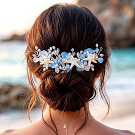 Tocados de boda con forma de estrella de mar, sirena, perlas plateadas, accesorios para el cabello de playa para mujeres y novias.