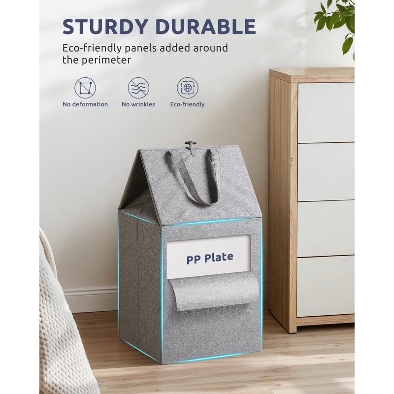 SOLEDI Large Collapsible Laundry Basket with Extended Handles, Freestanding Strong