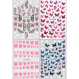 3D Pink Blue Butterfly Nail Stickers for Women Butterfly Nail Decals for Nail Art Supplies Butterfly Nail Art Stickers for Nail Designs Cartoon Butterfly Stickers for Nails Butterflies Nail Decor