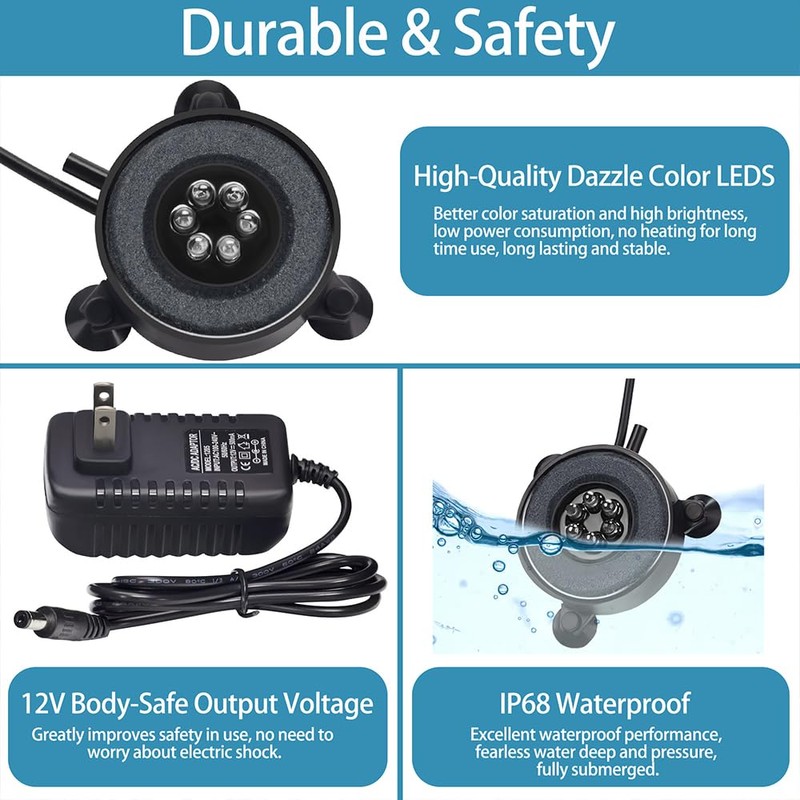 DaToo Aquarium LED Air Bubble Stone Disk Bubble Light 2