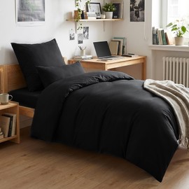 RUIKASI Bed Linen 140 x 200 cm 2-Piece Black - Polyester Microfibre Bed Linen Sets Oeko-Tex, Duvet Covers 140 x 200 cm + Pillowcases 80 x 80 cm with Zip, Soft and Non-Iron