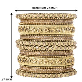Aheli Ethnic Colorful Bangles Chuda Set Stone Studded Bangle Set Indian Wedding Wear Fashion Jewelry Gift for Women Gold