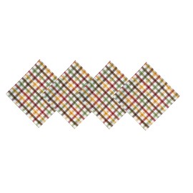 Lintex Thanksgiving Farmhouse Multi-Colored Plaid Set of 8 Fabric Napkins, 100% Cotton Fall Country Cottage Kitchen and Dining Room Easy Care Napkins