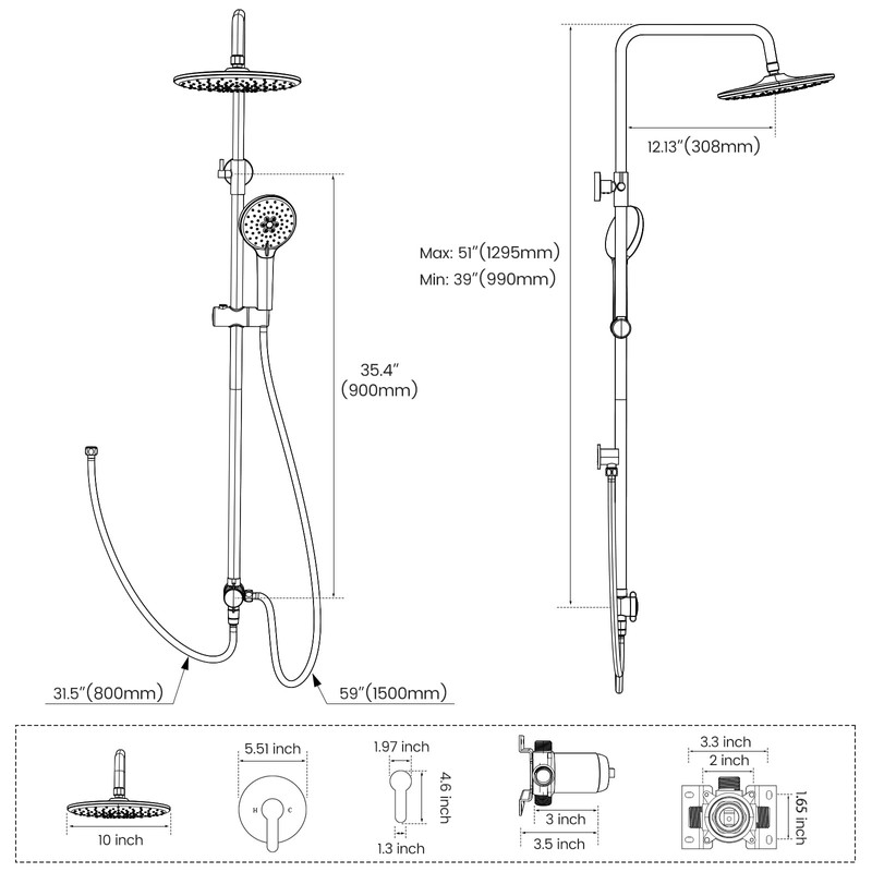 Hurran Shower System with 10 Inch Rain Shower Head and