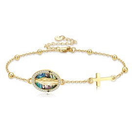 DAYLINLOVE Virgin Mary Bracelet 925 Sterling Silver Rosary Pearl Cross Abalone Shell Bracelet Virgen De Guadalupe Christian Catholic Religious Jewellery Gifts for Women Girls