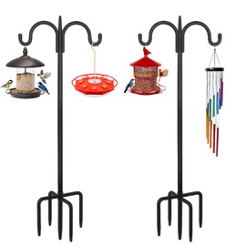 FEED GARDEN Adjustable Double Shepherds Hook for Outdoor with 5 Prong Base 108 Inch Heavy Duty Two Sided Bird Feeder Pole for Hanging Plant Baskets, Solar Light Lanterns, Wind Chimes 2 Pack