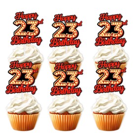 S-RedLig-23 Ice Cream Fruit Dessert Cupcake Topper Colorful Glitter Happy Birthday Sensory Pop Game Theme Decor Supplies Baby Shower Boys Girls Birthday Party Decorations