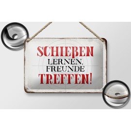 Tin Sign with Saying 18 x 12 cm Shoot Learn Friends Meet Decorative Sign