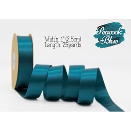 LASOIE Satin Ribbon for Flower Bouquet Gift Wrapping for Crafts Bows for Girls Hair Presents Bookmarks Birthday Party Decorations Wedding Invitations Decorative for Craft Peacock Blue 25mm 1 Inches