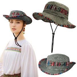HIQIU Sun Hat Men's Sun Hats Ethnic Style Summer Sun Protection Outdoor Hiking Hat Foldable Fishing Hat Fishing Hat Safari Hat Boonie Hat, Green