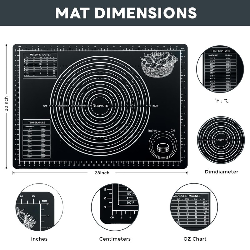 Nauvora Extra Large Baking Mat - 28" Silicone Pastry Mat,