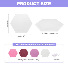MECCANIXITY Hexagon Acoustic Panels 30x26cm B1 Fireproof Soundproof Foam Panels with 30 Push Pins for Wall Decoration Home Studio Office(White, Peach Red, Rose Red, Purplish Red)