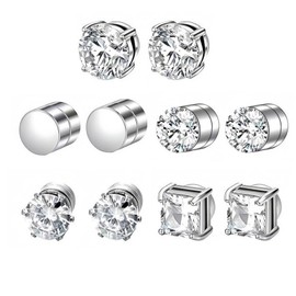 5 Pairs Magnetic Earrings, Clip On Earrings, Magnetic Ear Stud, Fake Earring Non Piercing Ear Accessories, for Birthdays Anniversaries, Innovative Magnetology, Stud Earrings Gift (Silver)