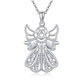 DAYLINLOVE Hug From Heaven Necklace 925 Sterling Silver Angel Pendant Necklaces Hug From Heaven Jewellery for Women Birthday Christmas Gifts, Sterling Silver, No Gemstone