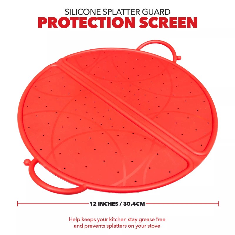 Exultimate Splatter Screen Pan Guard Frying Bacon Grease Oil Red