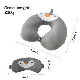RAILONCH Travel Pillow Children's Neck Pillow, U-Shaped Neck Support Pillow, Cute Neck Pillow, Headrest, Baby Travel Sleeping Pillow with Eye Cover (Penguin)