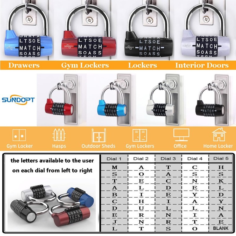 Black Gym Lock - 5 Letter Word & 5 Digit