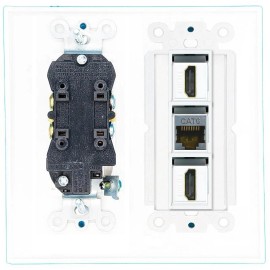 Wallplate City DecorZ -15 Amp Power Outlet 2 Port HD 1 Port Shielded CAT6 Ethernet Wall Plate