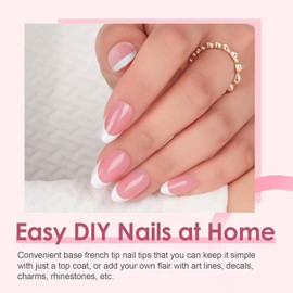 120PCS French Tip False Nails - Almond Fake Nails Set - Pink Color Press on Nails - Glossy Full Cover False Nails with Glue Acrylic French Tip Nail Art Gifts for Women