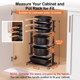 LAMU Pots and Pans Organizer for under Cabinet, 6-Tier Heavy Duty Pan Pot Organizers inside Cabinet Adjustable 14 to 24.57", Pot Rack Kitchen Cabinet Organization and Storage Holds up to 12" Cookware