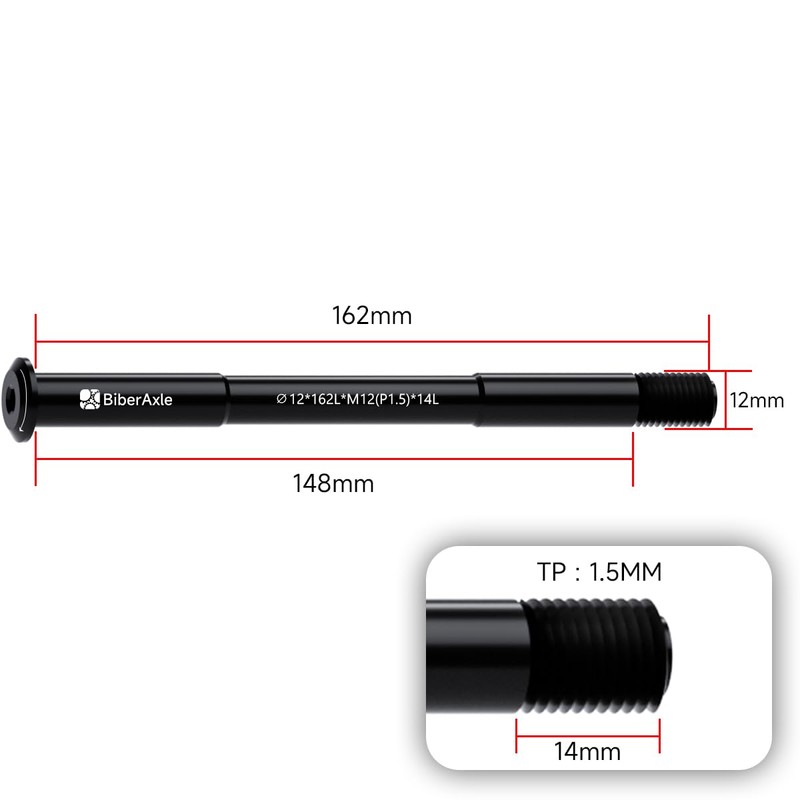 BiberAxle 12 mm Thru Axles for Bicycle Forks and Rear