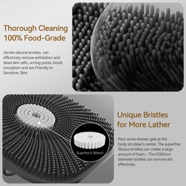 Zinc Infused Silicone Body Scrubber for Men, New Upgrade Deep Exfoliating Body Scrubber for Shower, Silicone Loofah Men for Sensitive Skin with Lathering Bristles and Ergonomic Non-Slip Handle, Black