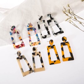 Acrylic Earrings Statement Geometric Earrings Resin Acetate Drop Dangle Earrings for Women Colorful Leopard Resin Trapezoid Mottled Hoop Earrings Fashion Jewelry (Pink)