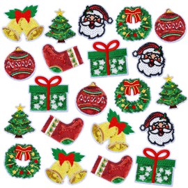 PH PandaHall 21pcs Christmas Patch Iron On, 7 Styles Christmas Patches Santa Claus Christmas Tree Christmas Socking Christmas Wreath Ball Gift Box Bell Patches for Clothes Bags DIY Crafts