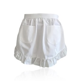 Half White Apron,Maid Waist,2 Pockets Short Frilly Waitress for Women,Suitable for Kitchen Cooking Restaurant Coffee Shop,Chef for Party Costume,Ruffle for Home Hote,Cleaning Ruffles Cute Vintage