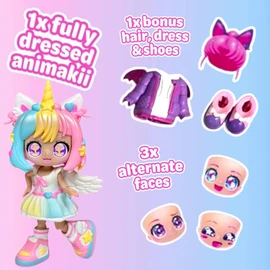 Animakii Fashion Dolls – Customisable Unicorn + Bat Style – 5” Fashion Doll with 32 Looks in One – Doll Accessories, Clothes, Shoes & Face Plates – Trendy Girls Toys (ONLY 1 DOLL SUPPLIED)
