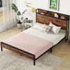 Full Size Bed Frame with Headboard and Storage Shelf, Metal