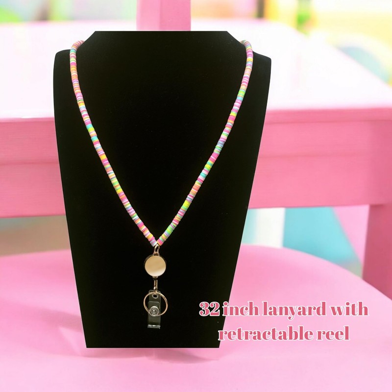 Retractable Beaded Teacher Lanyard for Women with Id Holder Badge