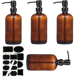 Voyzdx 4 PCS Envase Botella Ambar 500 Ml con Dispensador Dosificador,Botellas de Plástico Vacías Dispensador de Jabón Reutilizable con Bomba para Loción, Champú, Gel de Ducha, Crema para Manos