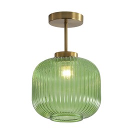 KCO Lighting Green Glass Ceiling Light Fixture Brushed Gold Flush Mount Ceiling Light Vintage Globe Light Fixture Unique Ceiling Light Fixtures Mid Century Kitchen Ceiling Light