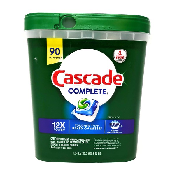 Cascade Complete Dishwasher Detergent, with Dawn Grease Fighting Power, 90 Fresh Scent Action Pacs