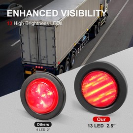 Agrieyes 2.5 Inch LED Marker Lights, 11Pcs Round Clearance Lights for Trailer, 13 LED 2.5" Side Marker Light for Truck, Semi-truck, Boat, Flatbed, RV Amber Red