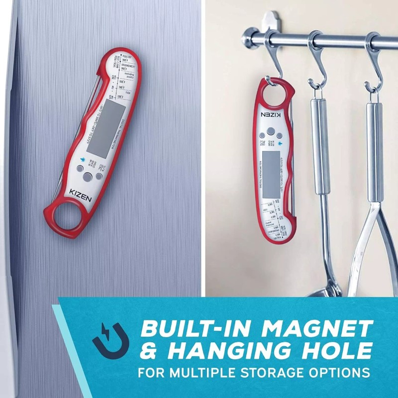 Kizen Digital Waterproof Instant Read Meat Thermometer - Red