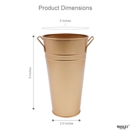 Hosley Set of 2 Gold Bucket/Pot Vase with PVC Liner, 6.25" L x 5" W x 9" H Ideal Gift for Floral Arrangements Wedding Home Office Party DIY Indoor Outdoor Garden Patio