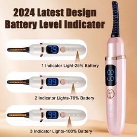 Heated Eyelash Curlers with Battery Indicator, Electric Eyelash Curler 3 Temperature Modes LED Display USB Rechargeable Makeup Tools, Heated Lash Curler Ideal Christmas Gift for Women P424
