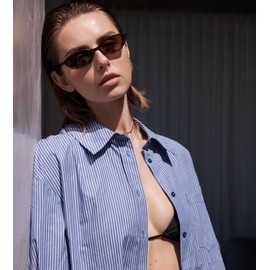 NULOOQ Retro Oval Cat Eye Sunglasses for Women Y2k Trendy Small Narrow Sunnies 90s Designer Sun Glasses (Orange + Brown + Blue) - 3 Pack