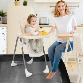 Extra Large Splat Mat for Under High Chair, 150 x150cm Waterproof Baby Food Catcher, No-Spill Corner Snap Design Easy Wipe-Clean Floor Protector for Messy Meals & Playtime