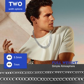 Evegfts Silver Chain for Men, 7MM Miami Cuban Link Chain Necklace for Men Women Super Sturdy Shiny Figaro Chain Necklace Mens Chain Necklaces 20Inch