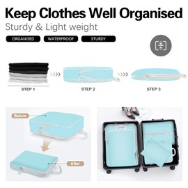 Compression Packing Cubes Set, Ultralight Expandable Travel Organizers for Carry on Luggage,Waterproof Travel Packing Cubes,Compression Suitcase Essential Bag (Blue 5 piece set)