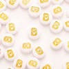 200Pcs Acrylic Letter Beads Alphabet Gold Letter B White Beads