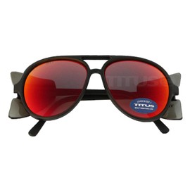 TITUS G35 Retro Aviator Z87 Sunglasses Eye Protection w/Side Shield Motorcycle Shooting DOT ANSI CE Approved Safety Glasses (Crimson Rev Mirror Over Smoke)