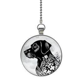 Gotham Decor Black Labrador Flower Moon Dog Breed Glow in the Dark Ceiling Fan and Light Pull Chain Pendant Single Sided