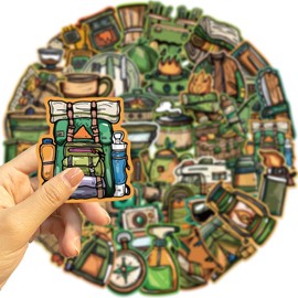 Outdoor Camping Stickers for Laptop (50 Pieces), Gift for Children, Teenagers, Adults, Boys, Outdoor Camping, Waterproof Vinyl Stickers for Scrapbooking, Skateboard, Car, Luggage